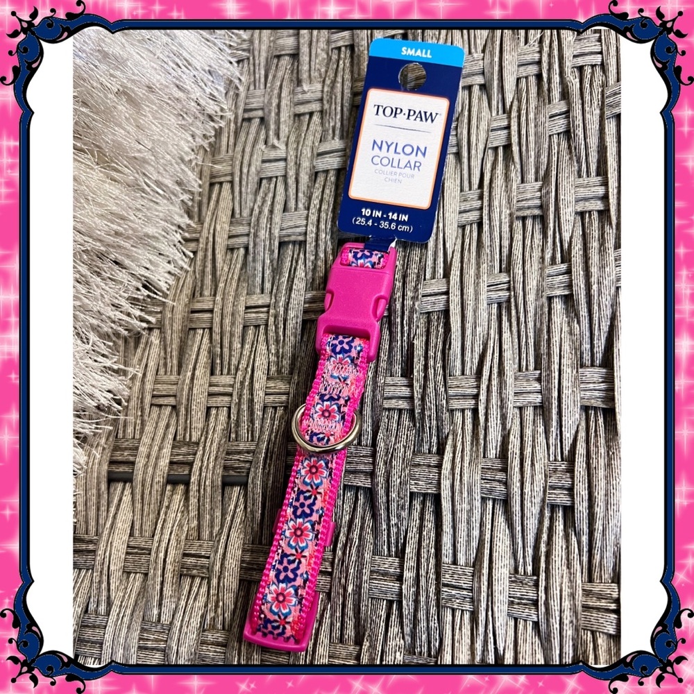S Petsmart Floral Hot Pink Nylon Dog Collar Puppy Cat Neon Hawaiian Flower SMALL